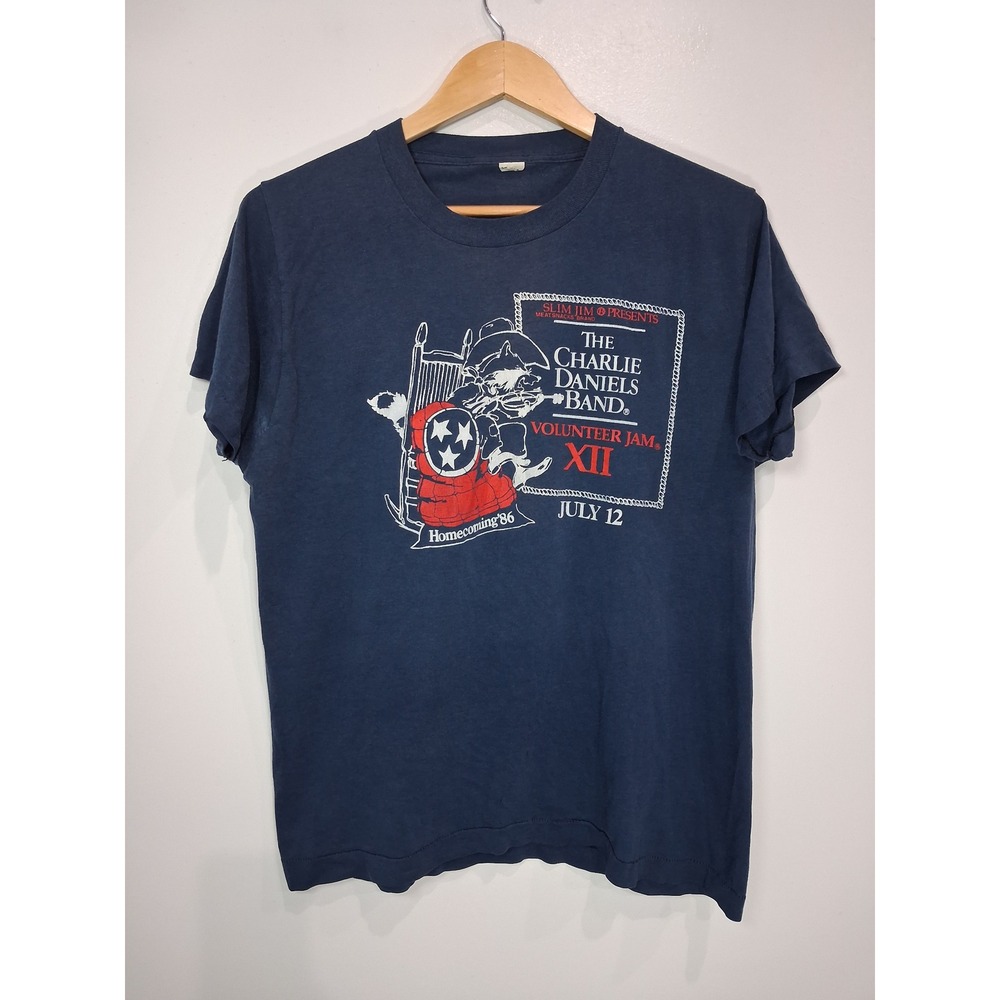 Vintage 1986 Charlie Daniels Band Volunteer Jam XII TShirt XL Navy Single Stitch